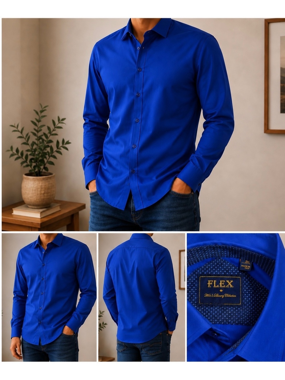 FLEX Men's Luxury Collection Royal Blue Button-Up Shirt Size 3XL